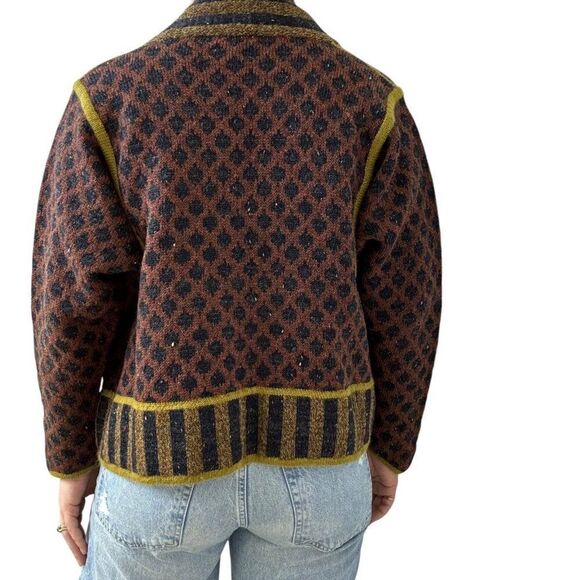 Vintage Lone Bullinger Danmark Hand Knitted Multicolor Wool Norwegian Cardigan - Picture 4 of 8